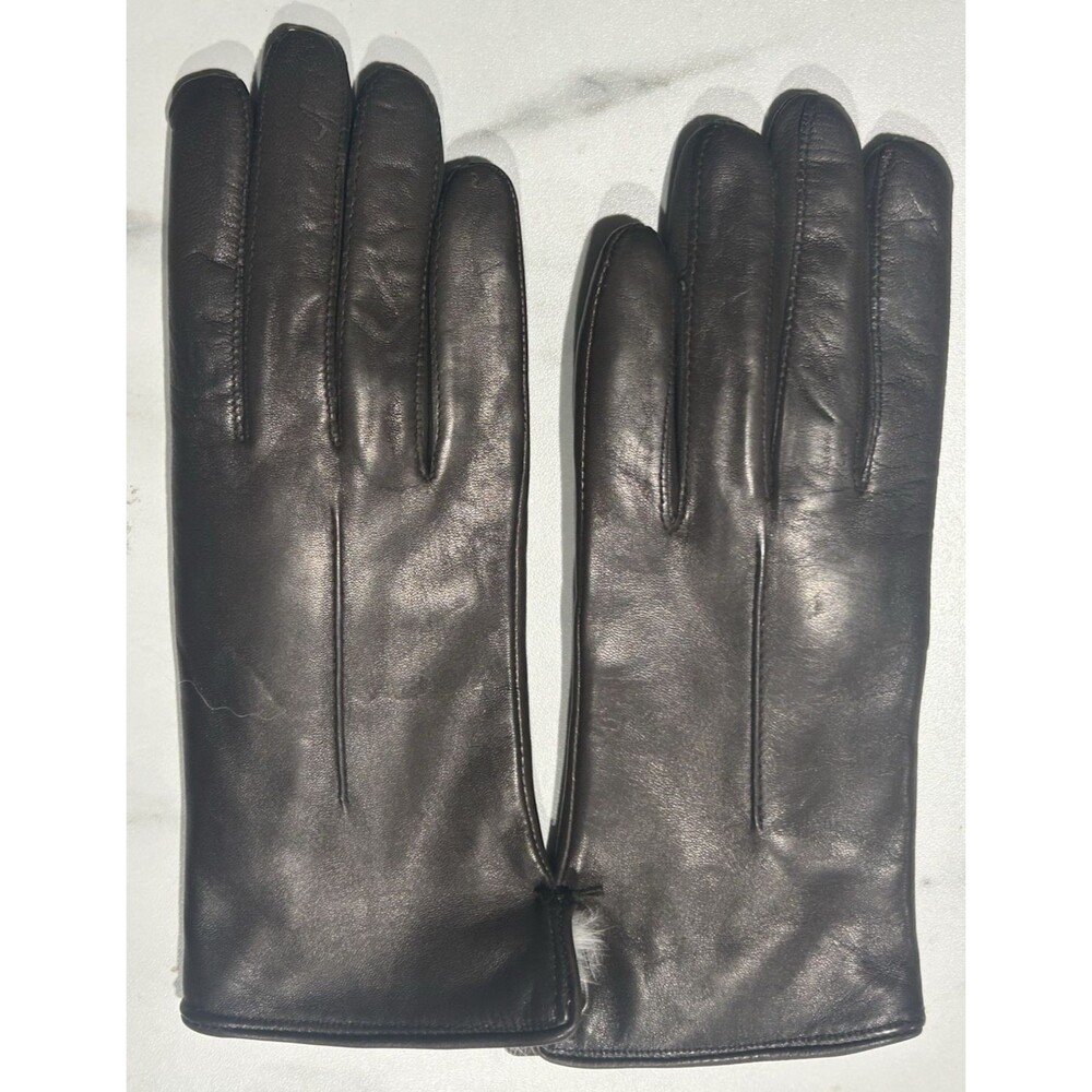 Fratelli Orsini Womens Gloves Brown Italian lambskin Rabbit lined Italy Size 6.5